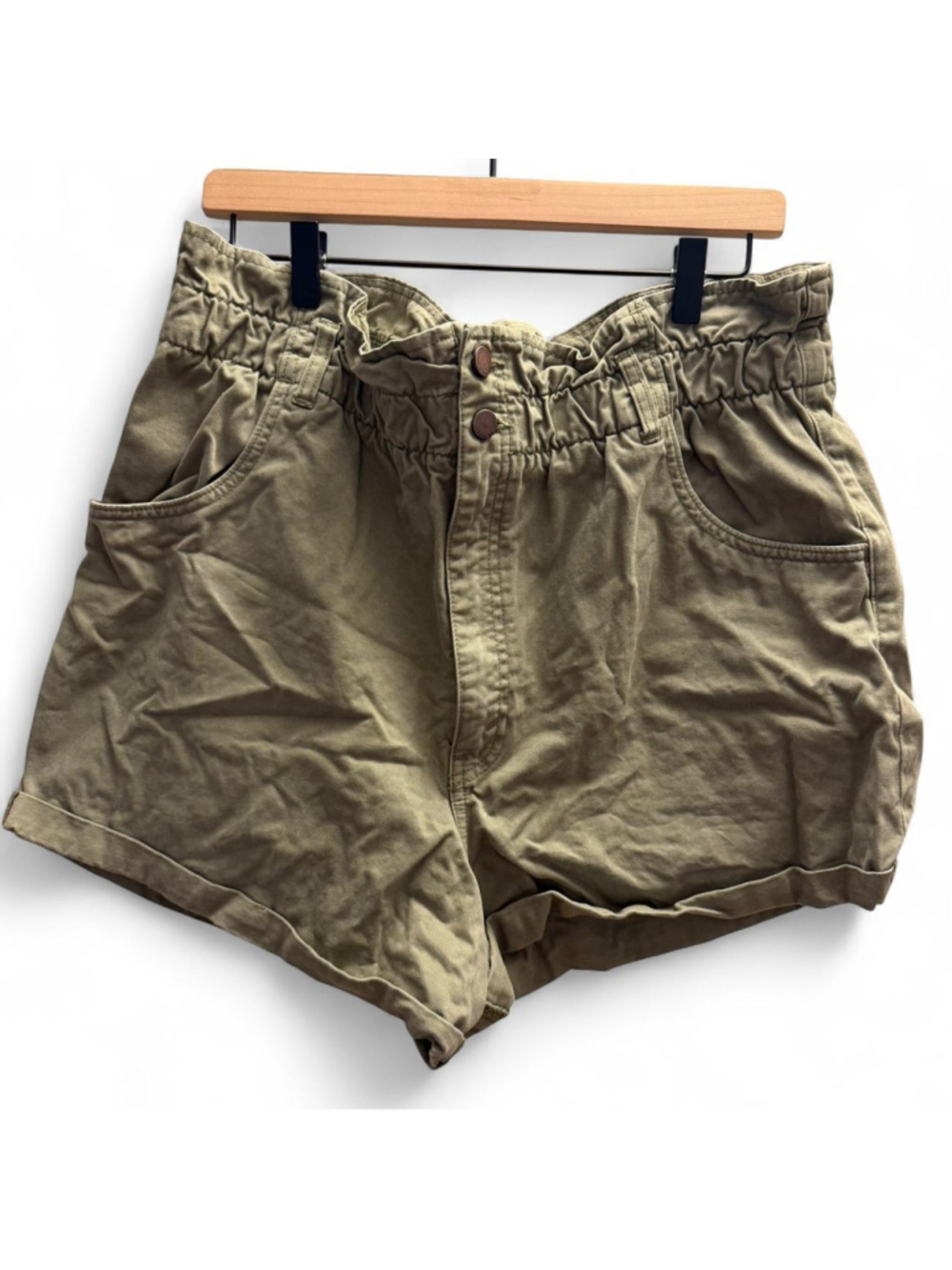 Abercrombie & Fitch khaki green button up high waisted, paperbag waist shorts wi
